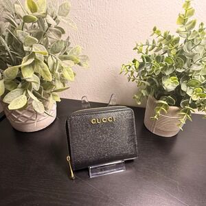 Authentic Gucci Black Compact Bifold Wallet Gold Logo With COA